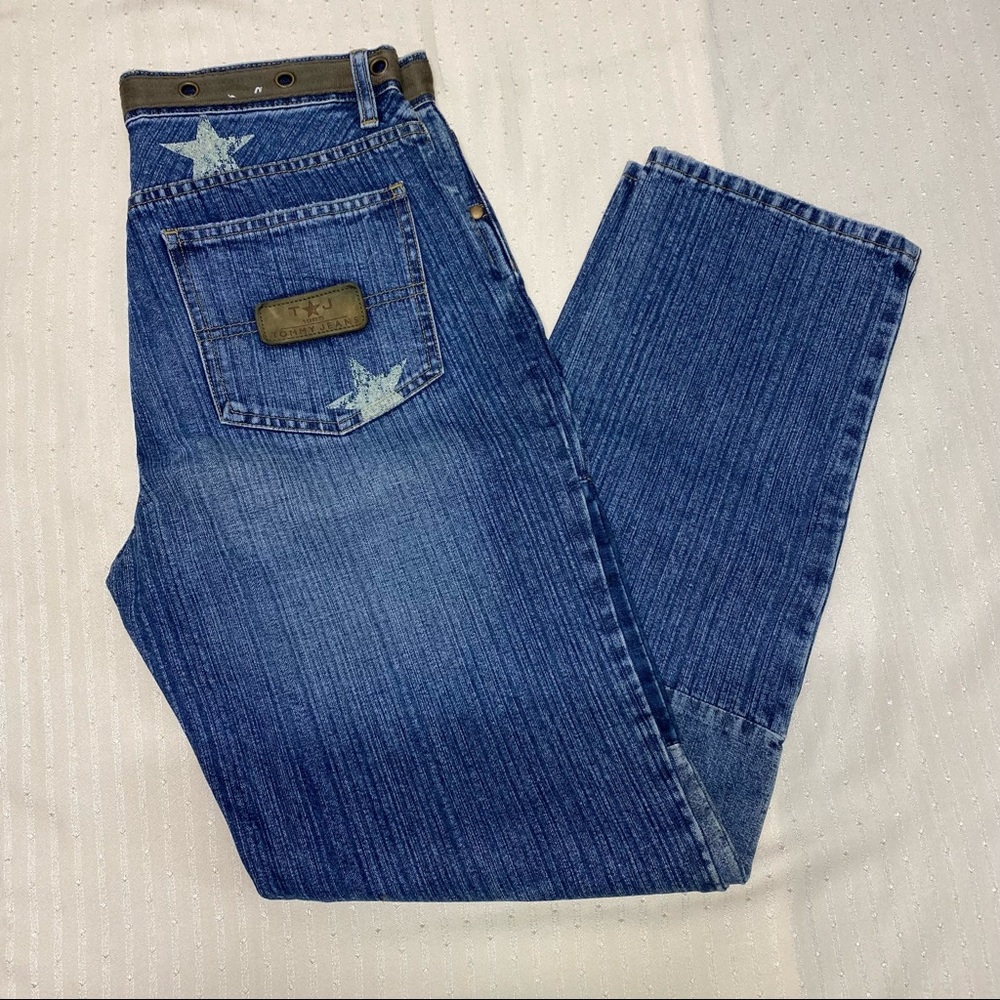 VTG NWOT Tommy Hilfiger 90’s faux belted layered jeans 31x34